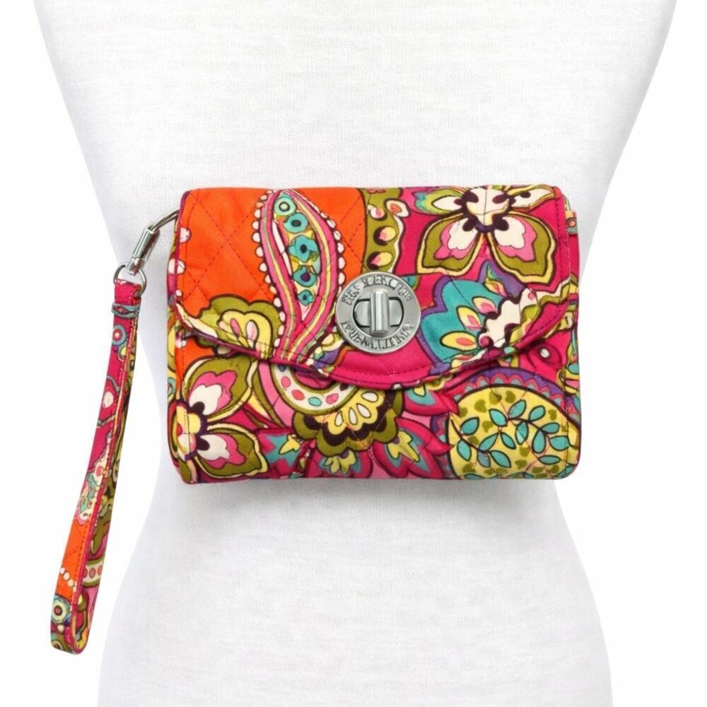 Vera Bradley Rumba Paisley Wristlet Wallet Pink Orange Quilted